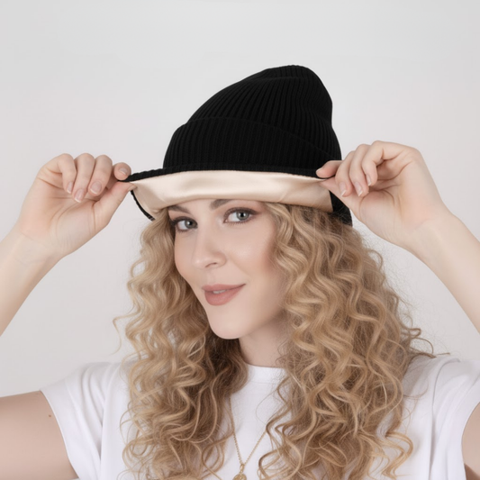 Shekys Satin Lined Frizz-Free Beanie (Black)