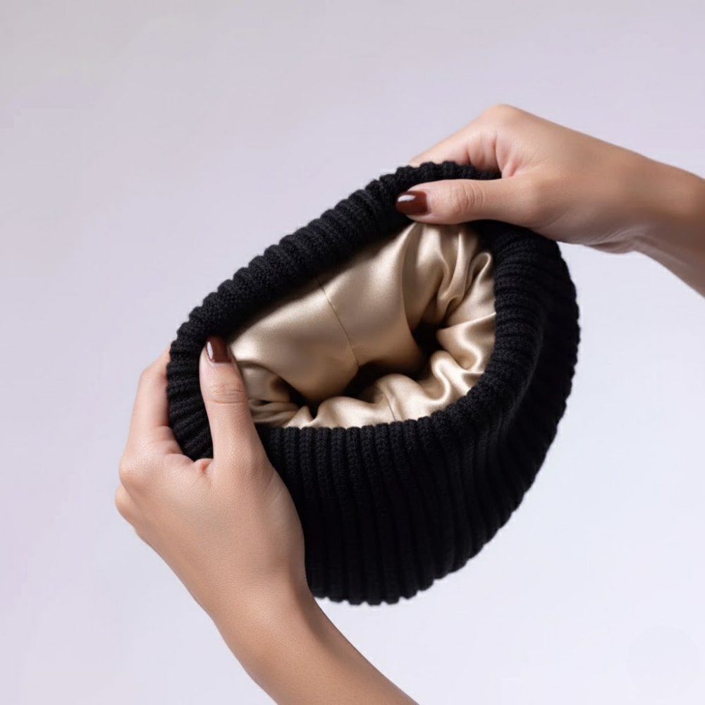 Shekys Satin Lined Frizz-Free Beanie (Black)